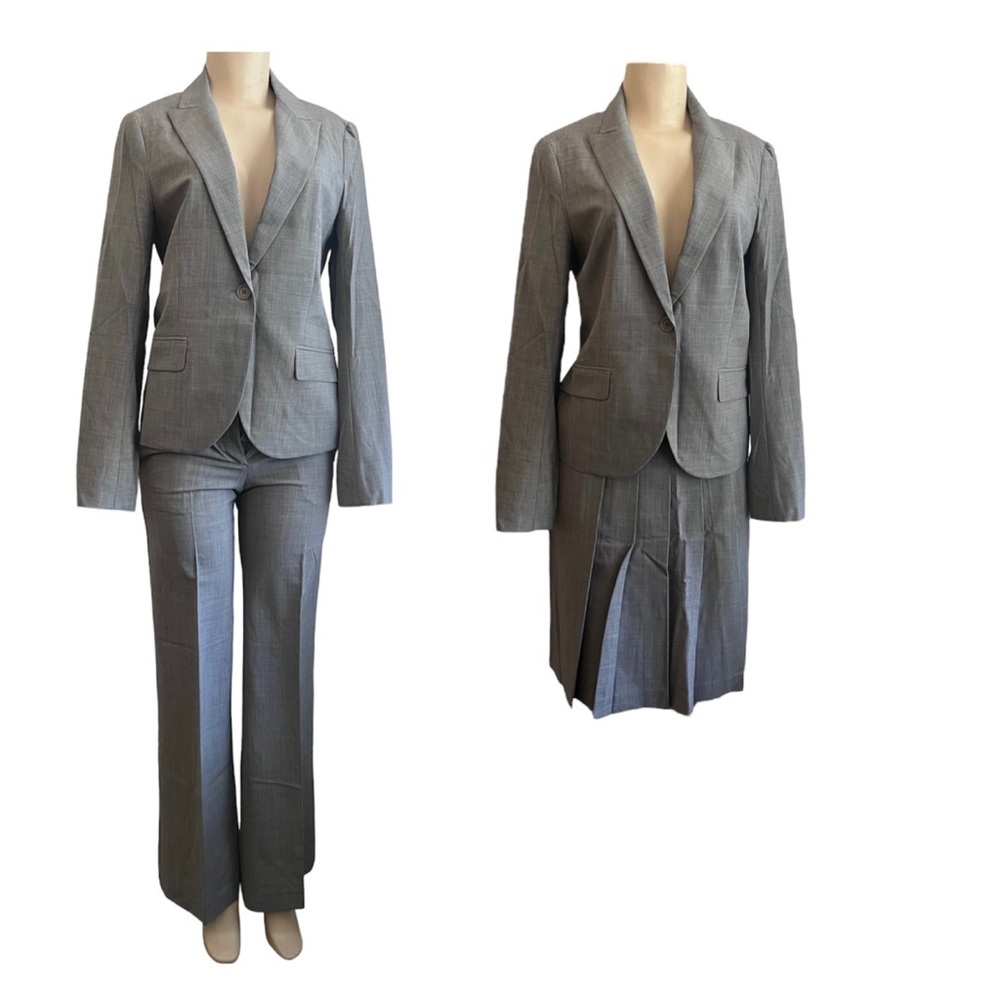 Theory Women's Gray Pinstripe Tailored Blazer with Matching Skirt & Trousers
